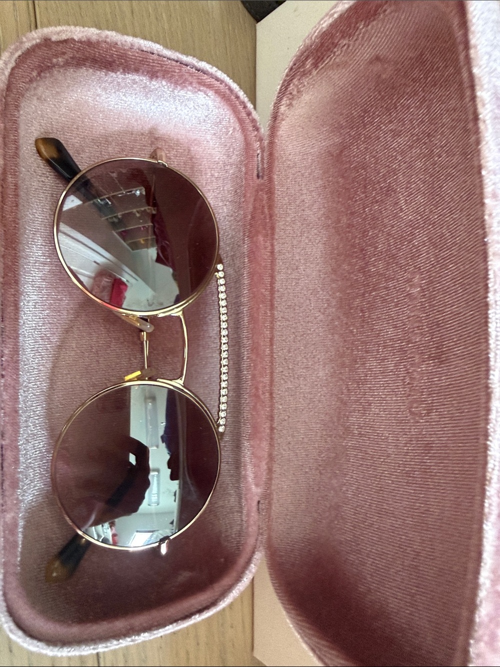 Miu Miu Gold Round Sunglasses with Pink Velvet Case